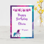 Unicorn mädchenhaften rosa lila Stars 10. Geburtst Karte (Gelbe Blume)