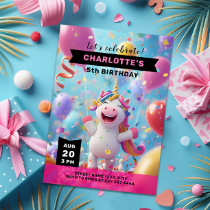 Unicorn Magic Ballon Geburtstagsfeier Einladung