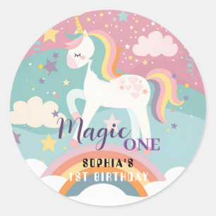 Unicorn Magic First Birthday Party Runder Aufkleber