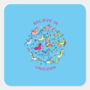 Unicorn Magic Kawaii Quadratischer Aufkleber