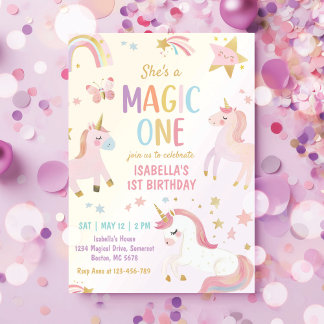 Unicorn Magic One Pastel Rainbow 1. Geburtstag Einladung