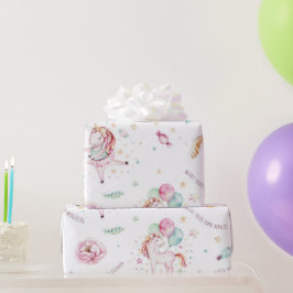 Unicorn Magic Pink Floral Geburtstagsparty Geschenkpapier