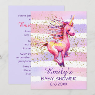 Unicorn Magic Watercolor Girl Babydusche Einladung