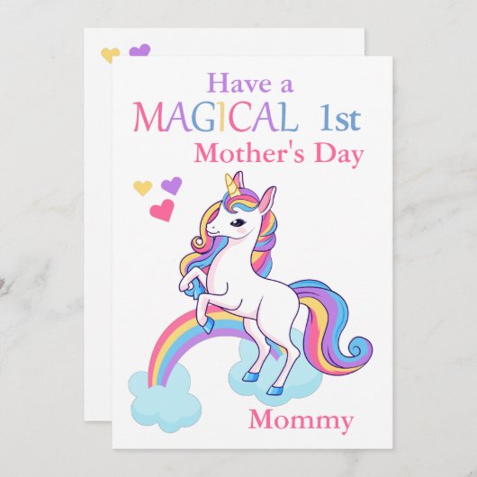 Unicorn Magical 1st Mother's Day Kids Flat Karte (Vorne/Hinten)