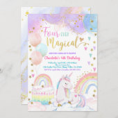 Unicorn Magical 4th Birthday Party Pastel Rainbow Einladung (Vorne/Hinten)