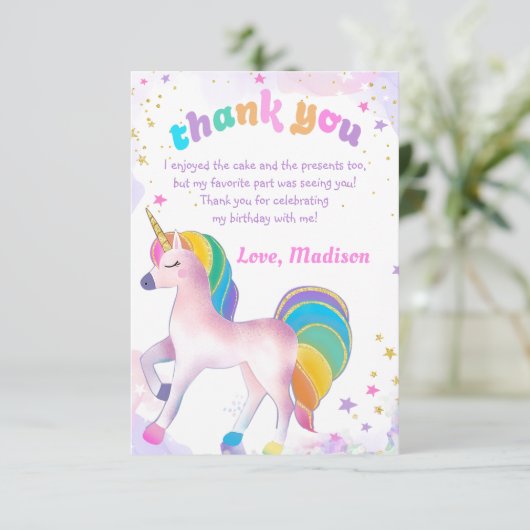 Unicorn Magical Birthday Danke Karte (Stehend Vorderseite)