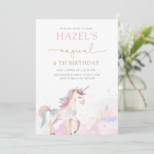 Unicorn Magical Birthday Party Any Age Einladung (Stehend Vorderseite)