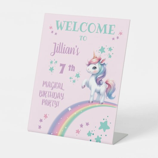 Unicorn Magical Birthday Party Begrüßungszeichen Sockelschild (Vorderseite)