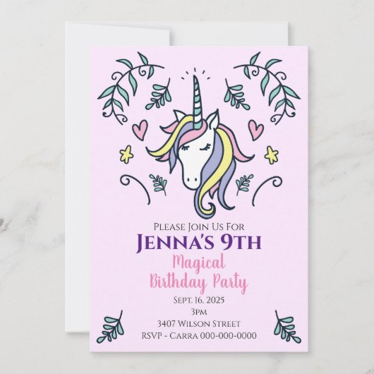 Unicorn Magical Birthday Party Einladung (Vorderseite)