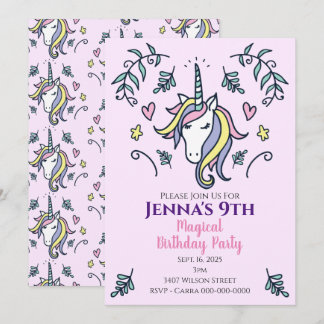 Unicorn Magical Birthday Party Einladung