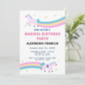 Unicorn Magical Birthday Party Rainbow Einladung (Stehend Vorderseite)