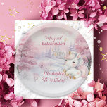 Unicorn Magical Celebration 4. Geburtstag Party Pappteller<br><div class="desc">Wir wissen, dass Sie nicht warten können, Ihren kleinen Geburtstag zu feiern, und dieses Wintersaison-Thema "Magische Feier" Design feiert Ihr kleines in ruhmreichen rosa! Ein niedliches kleines Einhorn ist ganz in Rosa und goldfarben gehalten, vor einem schneebedeckten, sternenrosa und blassrosa Lavendelhintergrund. Die schönen rosa Bäume blühen, während der Schnee überall...</div>