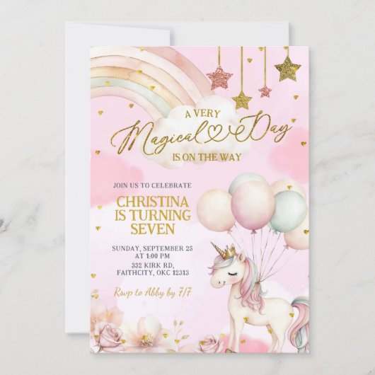 Unicorn Magical Day Is On The Way Birthday Einladung (Vorderseite)