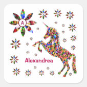 Unicorn Magical Fantasy Glitzer Personalize Quadratischer Aufkleber (Vorderseite)