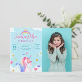 Unicorn Magical Girl Birthday Einladung (Stehend Vorderseite)