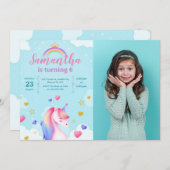 Unicorn Magical Girl Birthday Einladung (Vorne/Hinten)