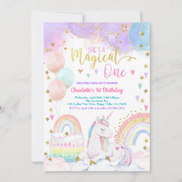Unicorn Magical One Girl 1st Birthday Party Pastel Einladung