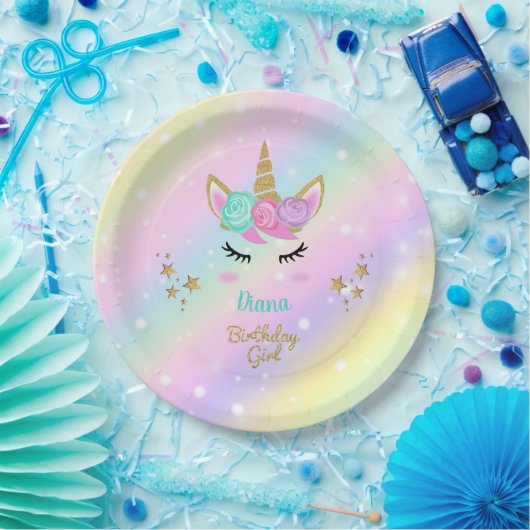 Unicorn Magical Party Girl mit Namen Pappteller (Party)