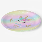 Unicorn Magical Party Girl mit Namen Pappteller (Schrägansicht)