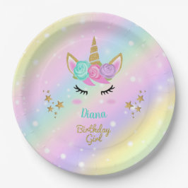 Unicorn Magical Party Girl mit Namen Pappteller