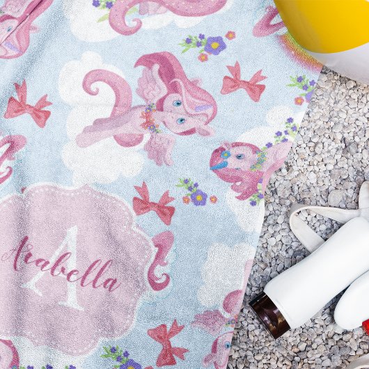 Unicorn Magical Pink Girly Rainbow Monogram Strandtuch