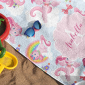 Unicorn Magical Pink Girly Rainbow Monogram Strandtuch