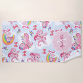 Unicorn Magical Pink Girly Rainbow Monogram Strandtuch (Vorderseite)