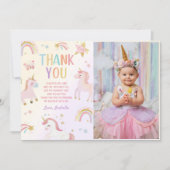 Unicorn Magical Rainbow Birthday Foto Dankeskarte (Vorderseite)