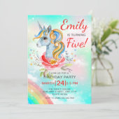 Unicorn Magical Rainbow Fifth Birthday Party Invit Einladung (Stehend Vorderseite)