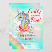 Unicorn Magical Rainbow Fifth Birthday Party Invit Einladung (Vorne/Hinten)