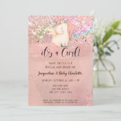 Unicorn Magical Rainbow Glitzer Girl Baby Shower Einladung (Stehend Vorderseite)