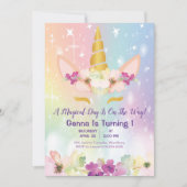 Unicorn Magical Rainbow Imitats Gold 1. Geburtstag Einladung (Vorderseite)