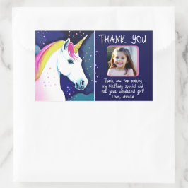 Unicorn Magical Star Girl Foto Geburtstag Vielen D Rechteckiger Aufkleber