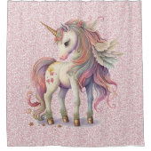 Unicorn Magische Regenbogenfarben Rosa Glitzer Duschvorhang (Vorderseite)