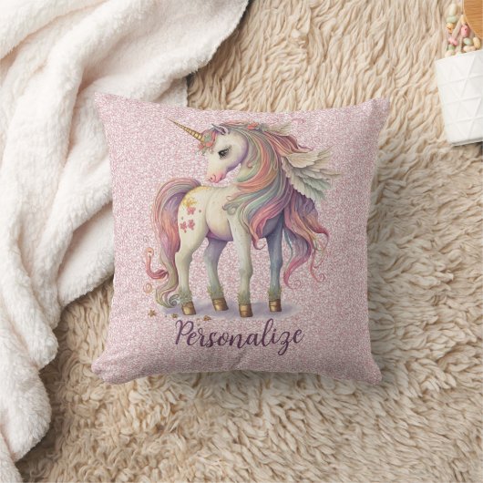 Unicorn Magische Regenbogenfarben Rosa Glitzer Kissen (Decke)