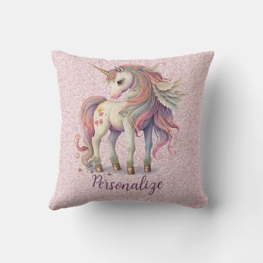Unicorn Magische Regenbogenfarben Rosa Glitzer Kissen (Rückseite)