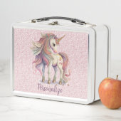 Unicorn Magische Regenbogenfarben Rosa Glitzer Metall Brotdose (Beispiel)