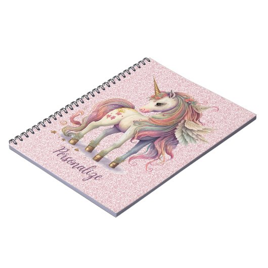 Unicorn Magische Regenbogenfarben Rosa Glitzer Notizblock (Linke Seite)
