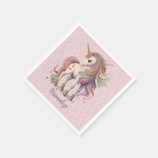 Unicorn Magische Regenbogenfarben Rosa Glitzer Serviette (Ecke)
