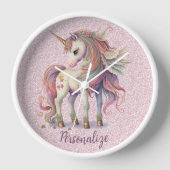 Unicorn Magische Regenbogenfarben Rosa Glitzer Uhr (Vorderseite)