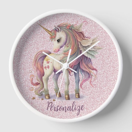 Unicorn Magische Regenbogenfarben Rosa Glitzer Uhr (Vorderseite)