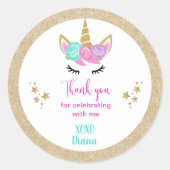 Unicorn magischer Regenbogen Danke Party Runder Aufkleber (Vorderseite)