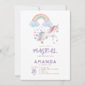 Unicorn Magischer Regenbogen Wasserfarbe Geburtsta Einladung (Vorderseite)