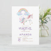 Unicorn Magischer Regenbogen Wasserfarbe Geburtsta Einladung (Stehend Vorderseite)