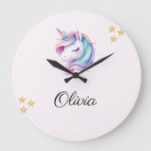 Unicorn Magisches Niedliches Wasser Große Wanduhr (Vorderseite)