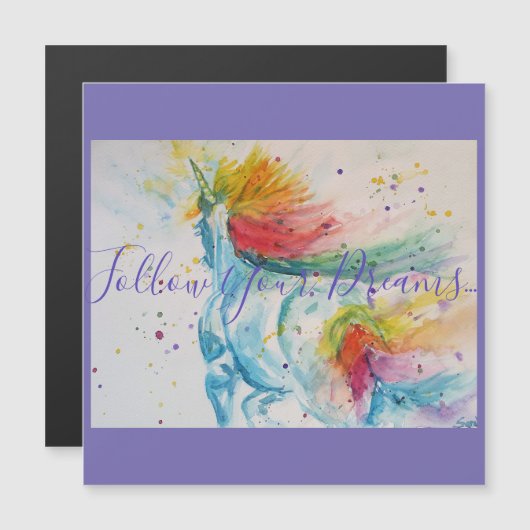 Unicorn-Malerei Folgen Sie Ihren Träumen Geburtsta Magnetkarte (Vorne/Hinten)