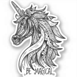 Unicorn Mandala Henna Doodle Schwarz-weiß Cool Aufkleber