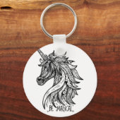 Unicorn Mandala Henna Doodle Schwarz-weiß Cool Schlüsselanhänger (Vorderseite)