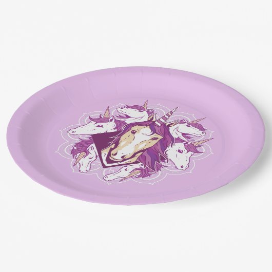 Unicorn Mandala Pappteller (Schrägansicht)