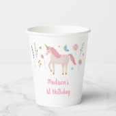 Unicorn Meadow Pastel Pink Gold Birthday Pappbecher (Rückseite)